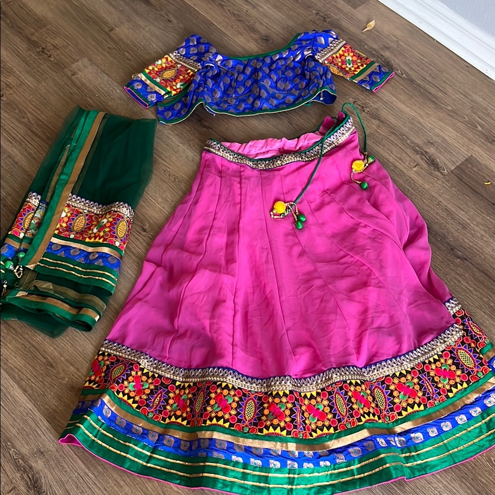 Vibrant Pink and Green Traditional Outfit